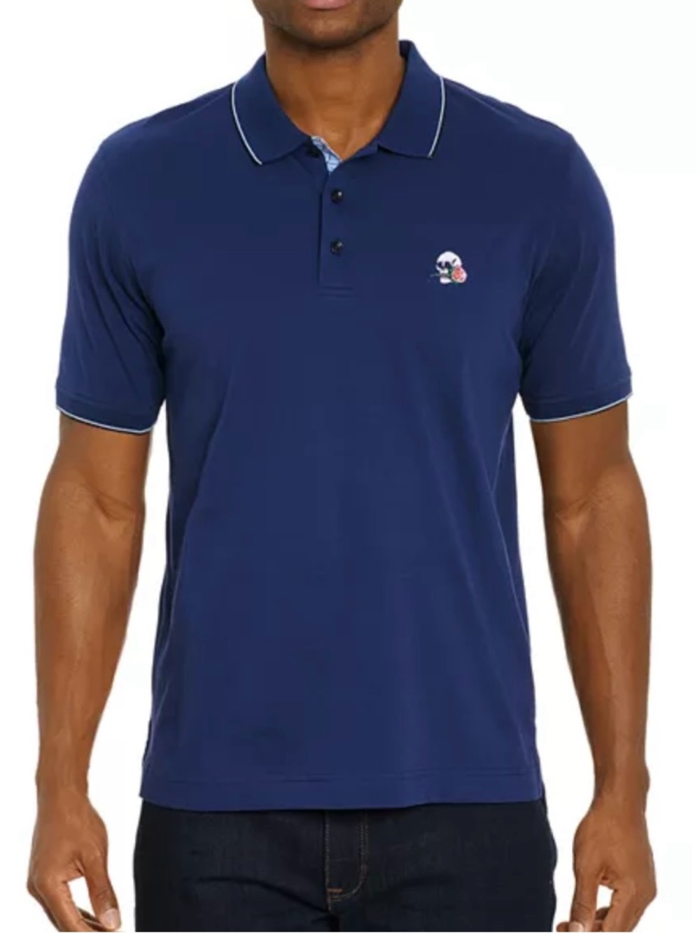 NEW Robert Graham Rossi Polo Shirt Sz L Short Sleeve Embroidered Skull Logo Navy